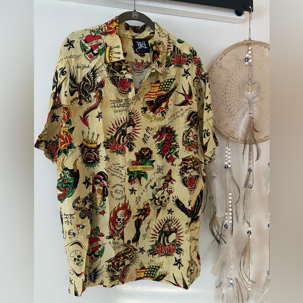 Don Ed-Hardy Designs Tattoo Print Shirt Men’s XL